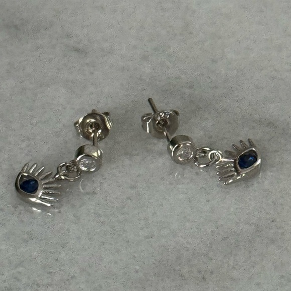 Sterling Silver Blue Crystal Evil Eye Pendant Dangle Earrings 

Brand New - Picture 4 of 4